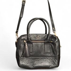 Kate Spade Black Pebbled Leather Satchel Crossbody Tassel Front Zip Pocket